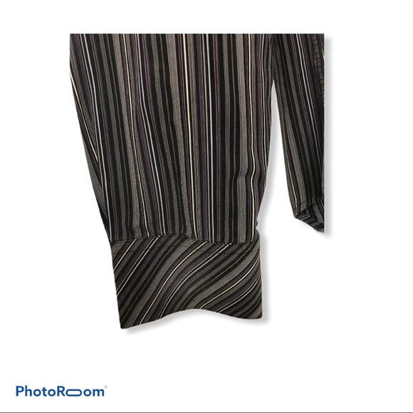 Bachrach Striped Dress Shirt 100% Cotton button front black gray white Size L - Picture 6 of 9